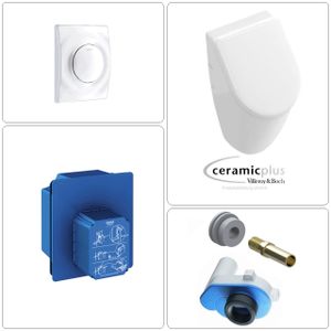 VILLEROY & BOCH Subway Urinal mit SoftClose Deckel & GROHE Wandeinbauspüler mit Betätigungsplatte, weiß