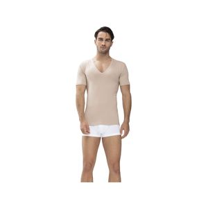 Mey Dry Baumwolle Unterhemd / Shirt Kurzarm Einsätze unter den Achseln, Komfortschnitt mit extralangem Rücken, V-Ausschnitt mit Halbarm