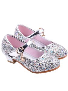 Kinder Mädchen Glänzende Prinzessin Schuhe Bequeme Tanzschuhe Kurze Ferse High Heels,Farbe: Silber,Größe:30