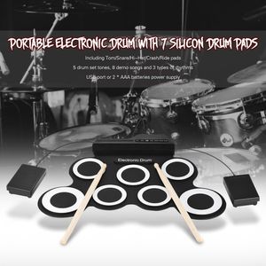 USB-Roll-Up-Silikon-Drum-Kit Digitales elektronisches Schlagzeug mit Drumsticks-Fußpedalen,Schwarz