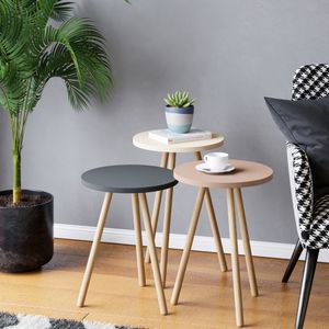 Satztisch Hjørring im 3er Set Kaffeetisch Rund Wohnzimmertisch Beistelltisch Couchtisch 49 x Ø34 cm Sofatisch Grau/Weiß/Rosé