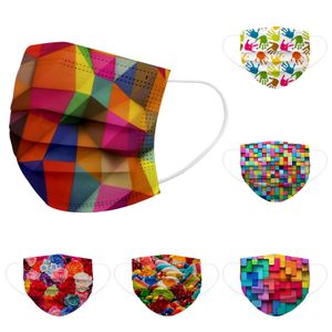 60 ×Einwegmasken Für Erwachsene 3-Lagige Schutzmaske Mit Rubiks Würfelblumenpalmenmuster (6 Druckarten)