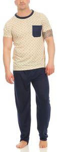 Herren Sommer Pyjama Lange Schlafhose und T-shirt, Beige L