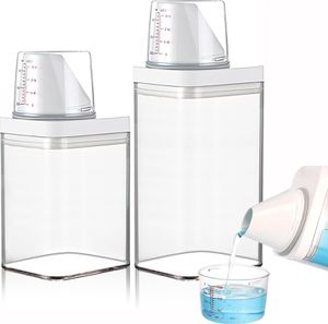 2 Stück Waschpulver Box 1500ml + 1100ml, Wiederverwendbar Waschpulver Waschmittelbox, Kunststoff, Waschmittelbehälter, Ordnungsboxen