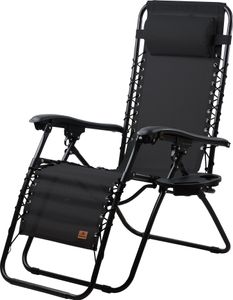 CampFeuer Sonnenliege, Schwarz, Campingliege, Liegestuhl, Relaxliege, Gartenliege mit Getränkefach CampFeuer Sonnenliege, Schwarz, Campingliege, Liegestuhl, Relaxliege, Gartenliege mit Getränkefach