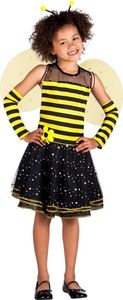 Kinder Bienen Kostüm (Kleid, Flügel, Haarreif & Ärmel) Größe: 4-6 Jahre (110-122)