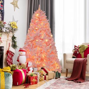 180cm Künstliche Weihnachtsbaum mit Schnee, 350 mehrfarbigen LEDs, 8 Transformationsmodi, Tannenbaum mit 808 Zweigspitzen, Metallständer (Rosa)