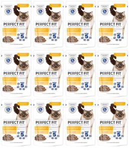 Perfect Fit Sensitive (1+) - Alleinfuttermittel für ausgewachsene Katzen mit Huhn in Sauce, 12 Portionsbeutel à 85g (12x85g)