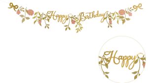 Baner Happy Birthday kwiaty różowo złote 1.3m