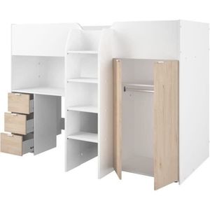 Parisot Stauraumbett Hochbett Tom mit Schreibtisch + Schubkästen + Schrank