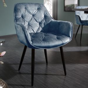 riess-ambiente Design Stuhl MILANO petrol Samt mit Armlehne Ziersteppung gepolstert schwarze Metallbeine Esszimmerstuhl Konferenzstuhl