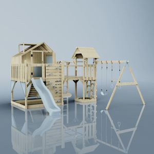 OutdoorToys Spielturm Knut aus Holz in Blau Trapezschaukel