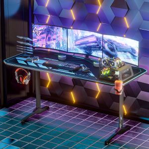 Homdox Gaming Tisch, 1.6m T-Form Computertisch ergonomisch mit großer Mauspad, 160x75x75 cm Schreibtisch, Becherhalter, Kopfhörerhaken, Gaming Griffgestell, Kabelführungslöcher, Schwarz