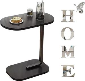 2er Pack Multifunktionaler Schwarzer Couchtisch, Dekotisch für kleine Räume + 3D Spiegel-Wandaufkleber - DESKHOMEBLACK