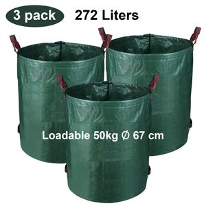 VINGO 3x Gartensack Gartenabfallsack reissfest Selbstaufstellend 272L Gartentasche, aus robustem Polyethylen (PE), Laubsack,recyclingfaehig mit Tragegriff