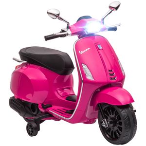 AIYAPLAY Kinder-Elektroroller Vespa 6 V, Elektro-Motorrad für Kinder von 3–6 Jahren, Abm. 107 L x 47 B x 73 H cm, MP3-Musik, USB-Anschluss, FM-Radio, Scheinwerfer, 2 Stützräder, Rosa
