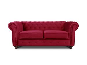 Sofa Chesterfield Asti 2-Sitzer, Couchgarnitur 2-er, Sofagarnitur, Couch mit Holzfüße, Polstersofa - Glamour Design, Velours (Rot (Velvet 59))