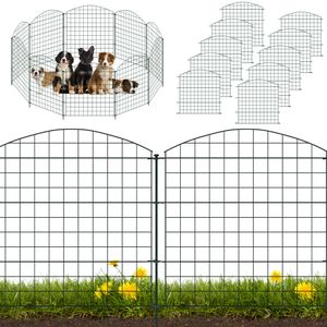 XMTECH Teichzaun Gartenzaun Metall Steckzaun Hundezaun mit 10 Zaunelementen und 12 Befestigungsstäben Gitterzaun Komplettset (Oberbogen, Dunkelgrün)
