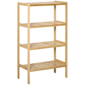 HOMCOM Standregal Bücherregal 4-stufiges Bambusregal Büroregal Lagerregal Aktenregal Küchenregal für Bad Küche Wohnzimmer Schlafzimmer Bambus Natur 62 x 33 x 112 cm