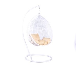 BETTSO Garten Hängesessel, Schaukel, Kokon Korb, aus Technorattan - COBE Weiß + Beige Kissen