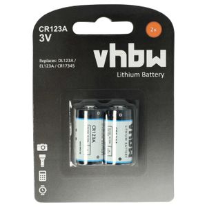 vhbw 2x Batterie Ersatz für CR123A, CR17345, CR17435, DL123A, EL123A, 16340 (3V, Li-Ion) für diverse Geräte