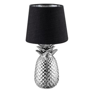 Navaris Tischlampe im Ananas Design - 35cm hoch - Deko Keramik Lampe für Nachttisch oder Beistelltisch - Dekolampe mit E14 Gewinde in Silber-Schwarz
