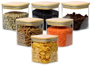 gouveo 6er Set Vorratsdose 800 ml eckig aus Borosilikatglas mit Deckel - Aufbewahrungsglas für Küche, Haushalt, Freizeit - Hochwertiger Glasbehälter