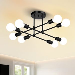 Schwarz Deckenleuchte Vintage Industrial Kronleuchter Lampe E27 (Ohne Glühbirne) 8 Flammig Metall Retro Deckenlampe Schlafzimmer Wohnzimmer Esszimmer