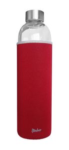 Steuber Glas-Trinkflasche mit Tasche 1000 ml, rot, mit Tragelasche, Borosilicatglas mit Schutzhülle/Edelstahldeckel, für Sport/Büro/Reisen