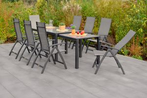 Merxx Gartenmöbelset "Vicenza" 9tlg. mit Flex Ausziehtisch 160/320 x 90 cm - Aluminiumgestell Graphit mit Textilbespannung Diamantbraun Merxx Gartenmöbelset "Vicenza" 9tlg. mit Flex Ausziehtisch 160/320 x 90 cm - Aluminiumgestell Graphit mit Textilbespannung Diamantbraun