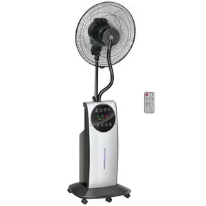 HOMCOM Nebel Ventilator Standventilator mit Sprühnebel, 90W Kühlventilator mit 3,1 L Wassertankkapazität, 3 Luftmodi, Rollen, Fernbedienung, Schwarz