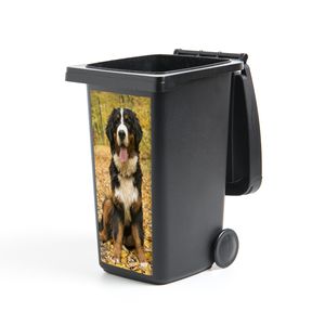 MuchoWow® Nálepka na odpadkový kôš - Bernský salašnícky pes s krásnym jesenným lístím - 98x44x0.1cm