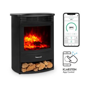 Klarstein Elektrický krb, elektrické ohřívače do obývacího pokoje a interiéru, elektrický krb s LED plameny a ovládáním pomocí aplikace, volně stojící krb, ventilátorový ohřívač s časovačem, termostat, ohřívač 1900 W