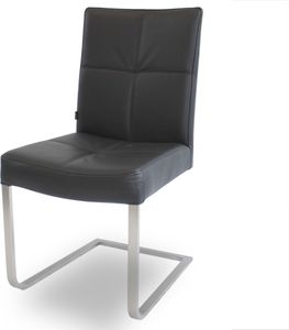 SIX Echtleder Freischwinger – Libero Schwarz Esszimmerstuhl mit Ergonomischem Edelstahlrahmen – Design Schwingstuhl, für Esszimmer, Küche, Büro & Wohnzimmer – Fertig montiert, bis 130 kg