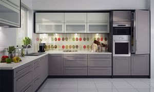 Küchenzeile Küche L-Form 240x370cm lava / vanille - beige Neu