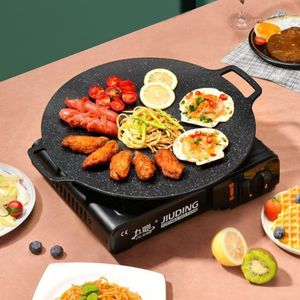 28cm Gusseisen BBQ Grillplatte Rund Grillpfanne BBQ Grill Platte Guss