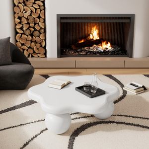 Merax Couchtisch Blumenform, 80×72×32 cm aus MDF, einfacher Sofatisch mit 3 Beinen, Beistelltisch Wohnzimmer, Weiß, Blumentisch, Niedriger Kaffeetisch