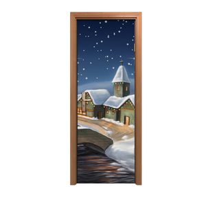 Coloray Dveřní plakát 70x200cm Samolepka na dveře Samolepicí fólie  Pouliční umění -  Art Winter City Christmas Landscape