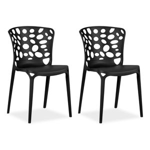 Homestyle4u 2462, Gartenstuhl schwarz 2er Set stapelbar wetterfest Gartenmöbel Stühle aus Kunststoff modern