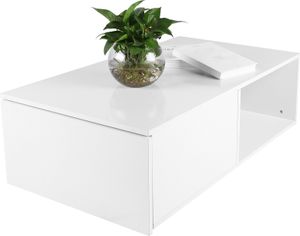Couchtisch Hochglanz Rechteckig Tee Beistelltisch mit Rädern für Wohnzimmer MöbelWeiß