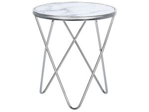 BELIANI Odkládací stolek z bílého stříbra, bezpečnostní sklo, kovové nohy o rozměrech 50 x 55 cm, konferenční stolek, lesklý mramor, vypadá moderně