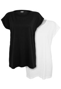 Urban Classics Female Shirt Ladies Extended Shoulder Tee 2-Pack Black/White-3XL