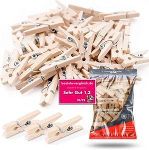 600x Miniklammern - Größe 25 mm Mini Klammer Wäscheklammern Holzklammer aus echten Holz