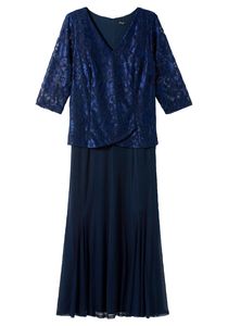 sheego Damen Große Größen Abendkleid mit floraler Spitze Abendkleid Abendmode elegant V-Ausschnitt Spitze unifarben