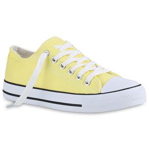 Mytrendshoe Damen Basic Freizeit Sneakers Low Stoffschuhe 811078, Farbe: Gelb, Größe: 37
