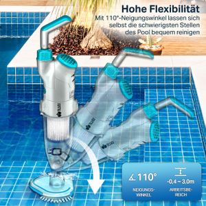 tillvex Poolsauger mit Akku - bis zu 25 m³ | Pool Bodensauger elektrisch | Poolreiniger mit Filter & 2-Geschwindigkeits-System | Handsauger Reinigungsset kabellos