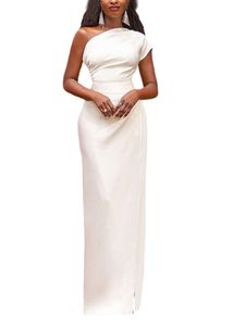 Damen Abendkleider Etuikleider Kleid Sommer Kleider Satin Ballkleider Cocktailkleid Weiß,Größe L
