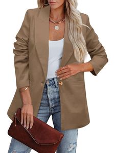 Damen Blazer Reverskragen Business Jacken Casual Outwear Langarm Arbeit Mantel Bluses Khaki,Größe 3XL