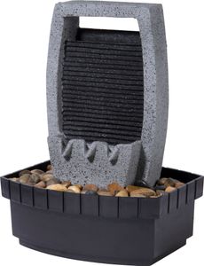 dobar Design Zimmerbrunnen in Steinoptik mit Deko-Steinen, Wasserspiel mit Pumpe für innen, Polyresin, 20,5 x 16,5 x 28 cm, grau-schwarz