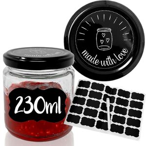 25x 230ml Marmeladengläser made with love Einmachgläser inkl. wiederverwendbaren Etiketten & abwischbarem Stift - ideal zum Verschenken